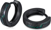 wholesale Black  Celtic Knot Green Resin Inlay Huggie Hoop Earrings 15mm - 925 Sterling Silver  for Women and Men-Celtic-Malachite