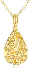 wholesale 14K Gold Tear Drop Pendant with Swirls and Chain - Elegant Women's Fashion-0-1