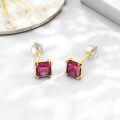 wholesale 14k Gold Square Cut Red Birthstone Prong Set Stud Earrings-0-2