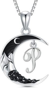 wholesale Sterling Silver Black Moon A Z Initial Necklace 26 Letter Pendant-Letter-P