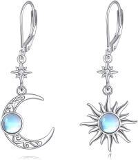 wholesale 925 Sterling Silver Moon & Sun Dangle Earrings with Gemstone s for Women-Sun Moon