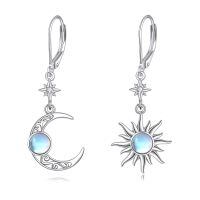 wholesale 925 Sterling Silver Sun Moon Drop Earrings With Moonstone And Cubic Zirconia-Sun Moon