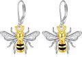 wholesale 925 Sterling Silver Gold Plated Honeybee Leverback Dangle Drop Earrings for Women-0-0