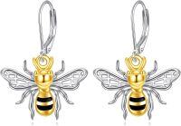 wholesale 925 Sterling Silver Gold Plated Honeybee Leverback Dangle Drop Earrings for Women-Sliver Bee