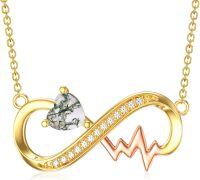 wholesale 14K Gold Gemstone Infinity Heartbeat Necklace for Women 16 18 -A:Moss Agate