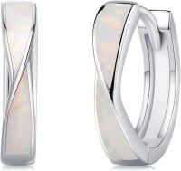 wholesale 925 Sterling Silver White Opal Earrings – Hypoallergenic 15mm October Birthstone Jewelry for Women, Gift for Her-White Opal-Silver