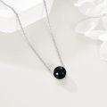 wholesale 925 Sterling Silver Round Black Pearl Pendant Necklaces for Women Gifts-0-2