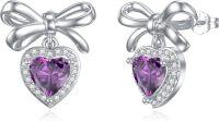 wholesale 925 Sterling Silver Heart Birthstone Stud Earrings Women s Birthday Jewelry Christmas Gifts-02-Feb-Amethyst