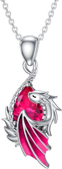 wholesale  Metal Stone Wyvern Dragon Pendant Necklace Gift for Women ( chars)-July - Ruby