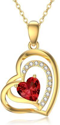 wholesale 14K Gold Heart-Shaped Red Stone Pendant Necklace with Chain - 18 Inches Long-Garnet Heart