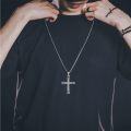 wholesale 925 Sterling Silver Mens Black Cross Necklace with Turquoise Pendant-0-4