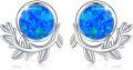wholesale 925 Sterling Silver Blue Opal Antler Stud Earrings with Leaves Design-0-0