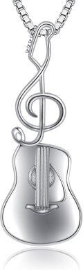 wholesale 925 Sterling Silver Guitar Treble Clef Pendant Music Note Necklace for Women Girls Gifts Jewelry 48cm Chain Length-0-0