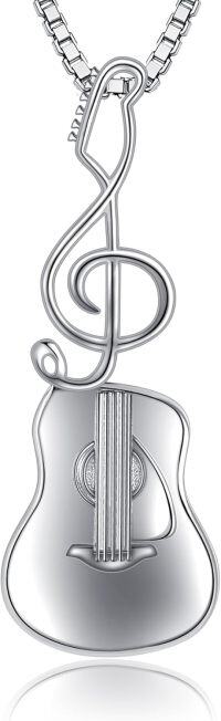 wholesale 925 Sterling Silver Guitar Treble Clef Pendant Music Note Necklace for Women Girls Gifts Jewelry 48cm Chain Length-Guitar