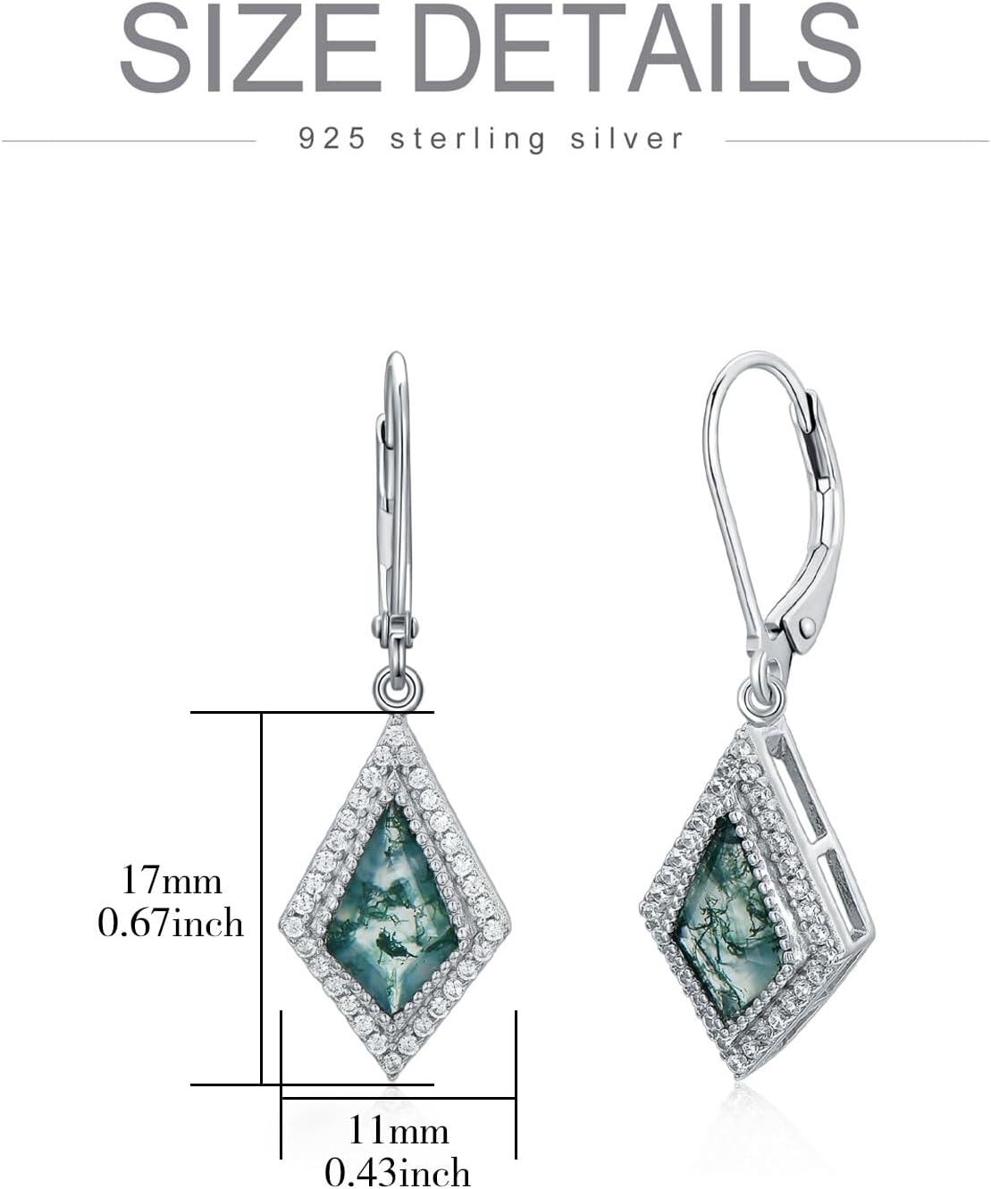 wholesale 925 Sterling Silver Cubic Zirconia Accent Moss Agate Drop Earrings for Women-0-4