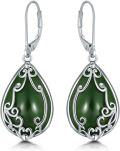 wholesale 14K Gold Plated Sterling Silver Round Natural Jade Earrings for Women-0-4