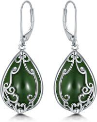 wholesale 14K Gold Plated Sterling Silver Round Natural Jade Earrings for Women-D-Filigree-White Gold