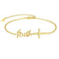 wholesale Gold 925 Sterling Silver Mustard Seed Faith Bracelet with Christian Cross and Heart Charm for Women-Gold Faith Mustard Seed