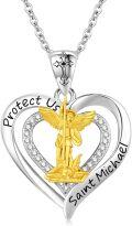 wholesale 925 Sterling Silver Saint Michael Heart Shape Protection Pendant Necklace-0-0