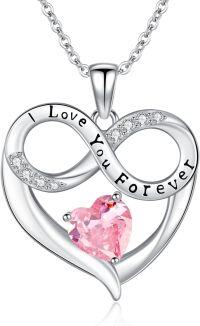 wholesale 925 Sterling Silver 12 Month Birthstone Necklace for Women I Love You Forever Engraved Heart Pendant 18 +2 Chain Valentine Mother s Day Birthday Christmas Gift-10-Oct-Lab Created Tourmaline