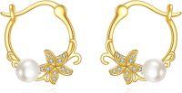 wholesale 14K Gold Pearl Daisy Flower Hoop Earrings for Women-pearl earrings