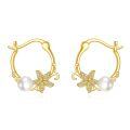 wholesale 14K Gold Pearl Daisy Flower Hoop Earrings for Women-0-0