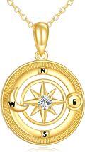 wholesale 14K Gold Compass Pendant Necklace with Diamond Accent and Moon Phase Design for Women (Length: 36)-0-0