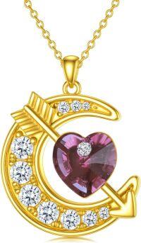 wholesale 925 Sterling Silver Moon Birthstone Crystal Pendant Necklace for Women-Jun.- Amber Brown