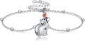 wholesale 925 Sterling Silver Cow Head Charm Bracelet with Orange Stone and Beads - Adjustable Size for Women & Girls-0-0