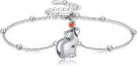 wholesale 925 Sterling Silver Cow Head Charm Bracelet with Orange Stone and Beads - Adjustable Size for Women & Girls-Capybara