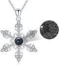 wholesale 925 Silver & Cubic Zirconia Snowflake Necklace - Elegant Protruding Stone Design - 100 I Love You Languages Projection - Hypoallergenic Gift for All Occasions-0-0