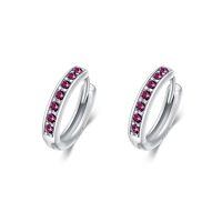 wholesale 925 Sterling Silver Colorful Gemstone Huggie Hoop Earrings-15mm-2 Feb.(Amethyst)