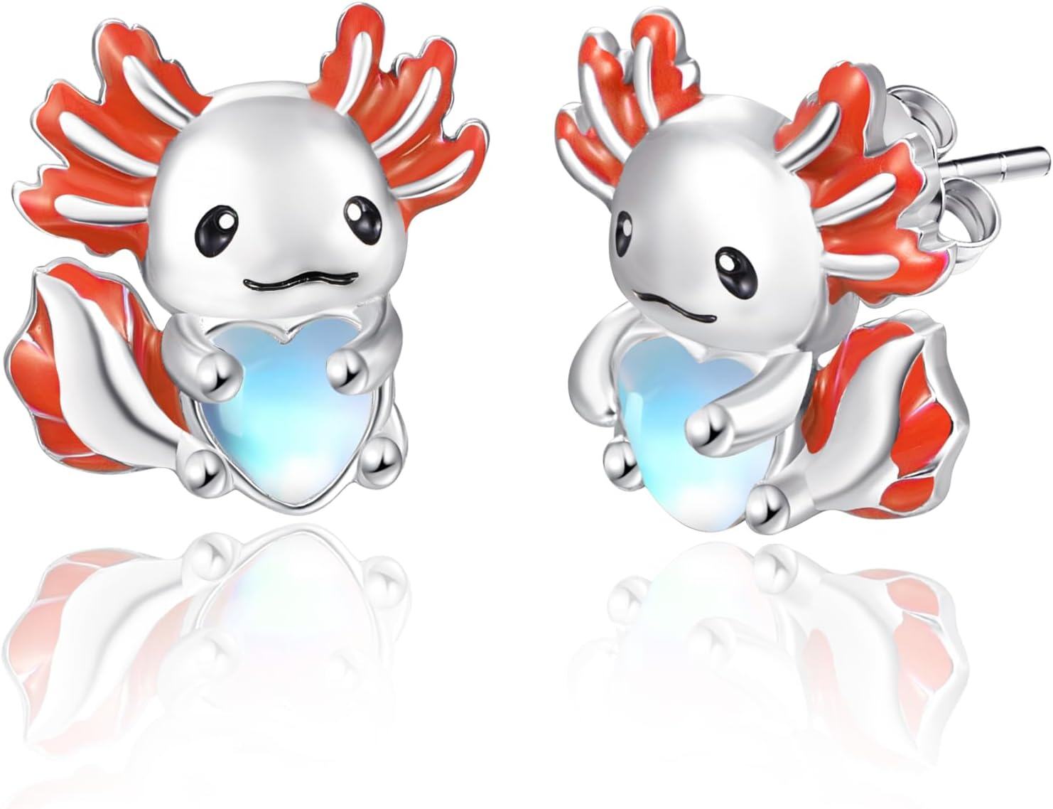 wholesale 925 Sterling Silver Moonstone Heart Axolotl Stud Earrings for Women Gift-0-0