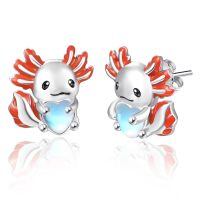 wholesale 925 Sterling Silver Moonstone Heart Axolotl Stud Earrings for Women Gift-Red