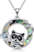 wholesale 925 Sterling Silver Raccoon Abalone Shell Pendant Necklace for Women-0-0