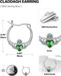 wholesale 925 Sterling Silver Green Crystal Heart Claddagh Hoops - Irish Celtic s for Women-0-2