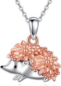 wholesale 925 Sterling Silver Floral Hedgehog Pendant Necklace for Women's Gifts-Hedgehog