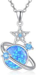 wholesale Sterling Silver Space Jewelry Saturn Necklace Star Pendant Celestial Necklace for Women-0-0