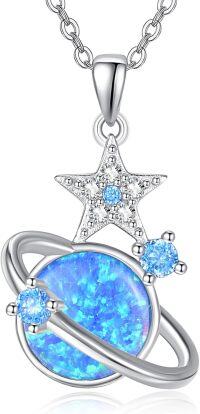 wholesale 925 Sterling Silver Blue Opal Planet & Star Pendant Necklace for Women-Blue Opal
