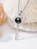 TOUPOP Sterling Silver Black Pearls Tahitian Love Heart Key Necklace-0-2