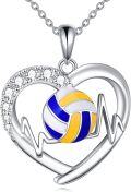 wholesale 925 Sterling Silver Volleyball Heartbeat Pendant Necklace  for Women-0-0