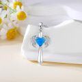 wholesale 925 Sterling Silver & Opal Angel Wing Heart Pendant Necklace, 18+2 Chain-0-2