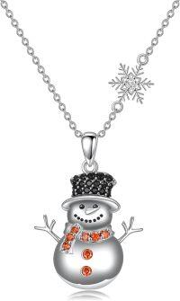 wholesale 925 Sterling Silver Snowman Pendant Necklace with Black Gems & Rubies, Snowflake Chain, Winter Christmas Gift for Women-Snowman-1