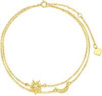 wholesale 58.5% Pure Gold 14K Nickel-Free 5A CZ Sun & Moon Bracelet - Adjustable Chain, Hypoallergenic, High Polish, Gift for Women-Sun Moon