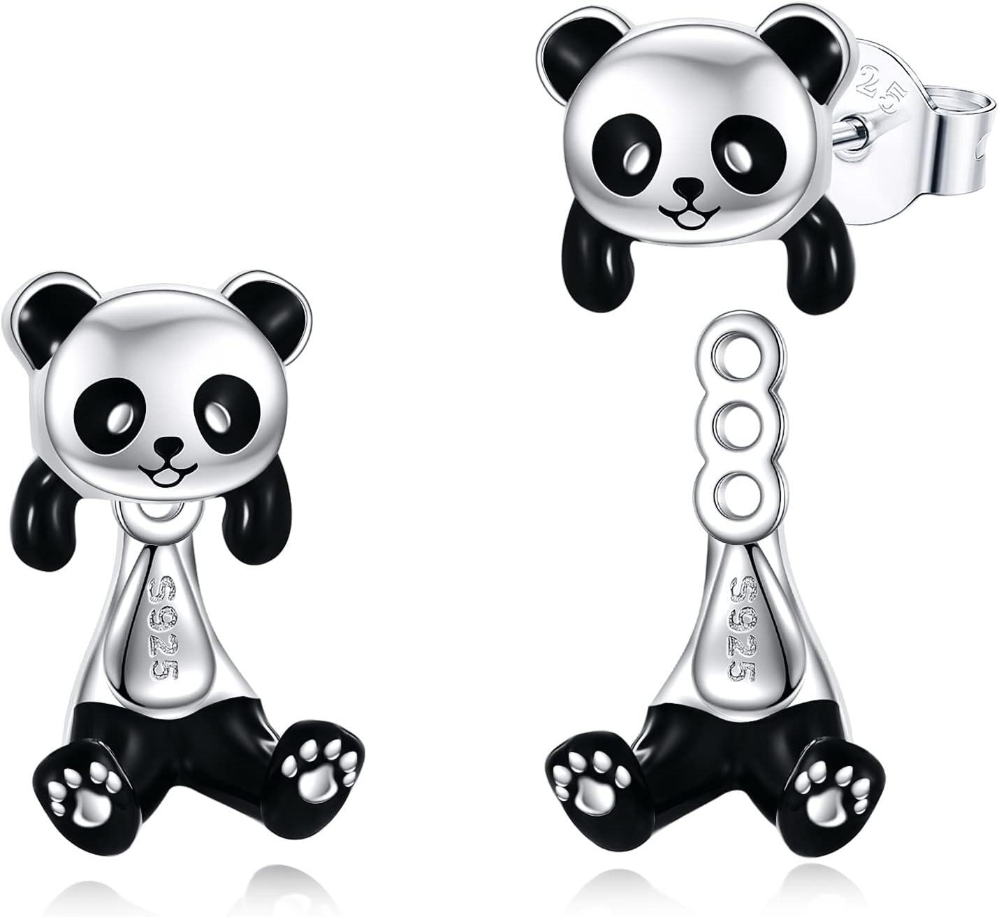 Sterling Silver Hypoallergenic Black Cat Dog Hippo Stud Earrings for Women-Panda Stud Earrings