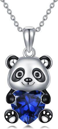 wholesale Metal Stone Panda Heart Pendant Necklace Women s Gift-September