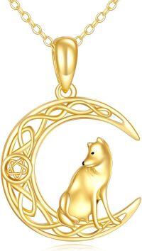 wholesale 14K Gold Fox Moon Celtic Knotwork Pendant Necklaces for Women Girls Mothers Day Gifts Jewelry 23x7mm-04-Wolf Necklace