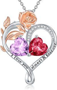 wholesale Sterling Silver Rose Quartz Heart Birthstone Necklace for Women Valentine s Day Gift-06-07-Jun-Jul Birthstones