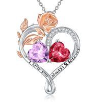 wholesale 925 Sterling Silver Rose Quartz Heart Birthstone Necklace for Women Valentine s Day Gift-06-07-Jun-Jul Birthstones