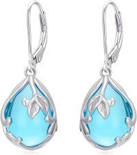 wholesale 18K White Gold Plated 925 Sterling Silver Blue Crystal Leaf Dangle Earrings with Leverback Clasp-A03-Leaf Dangle(Blue)